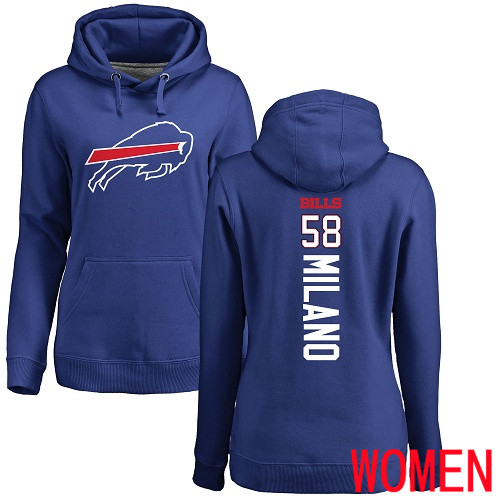 NFL Women Buffalo Bills 58 Matt Milano Royal Blue Backer Pullover Hoodie Sweatshirt